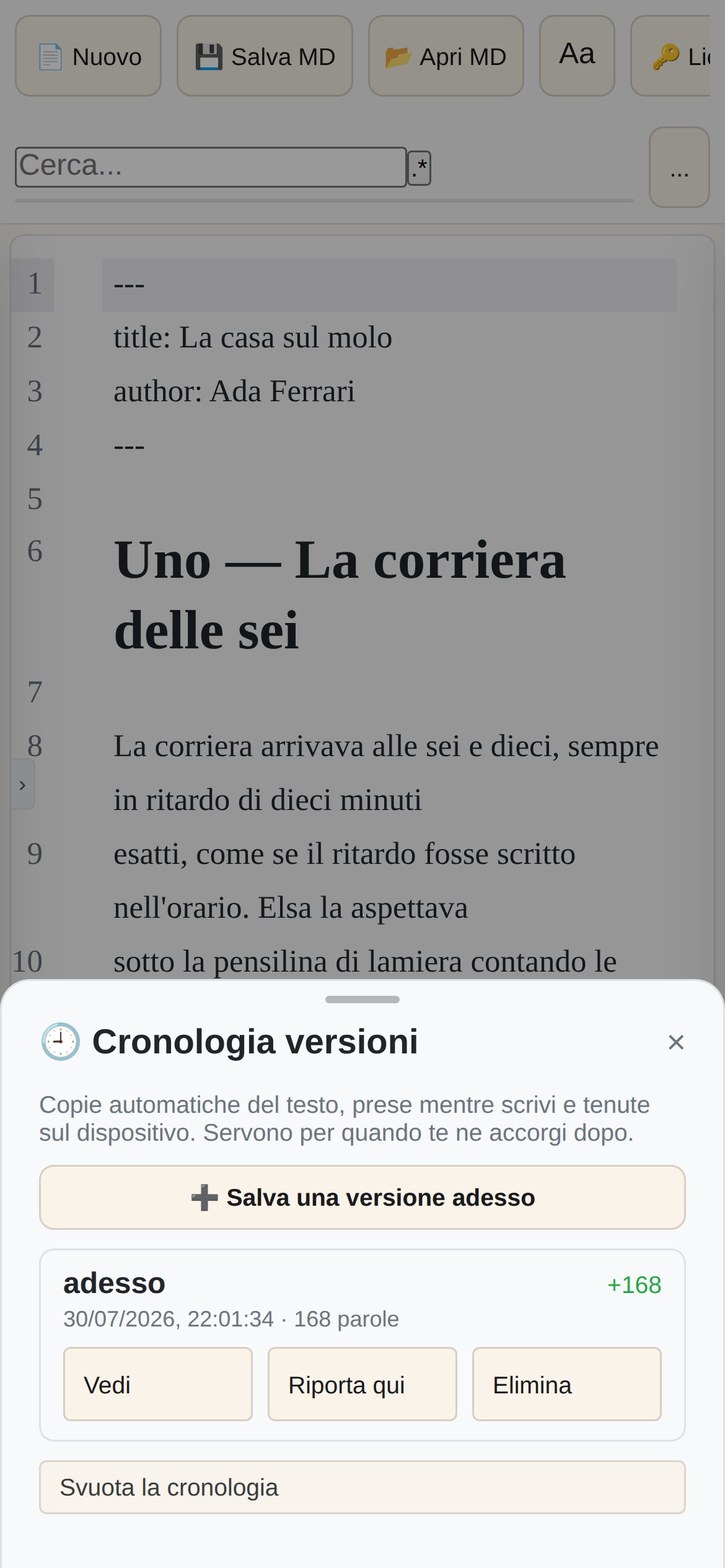 La cronologia delle versioni di PressWork Mobile, con i checkpoint salvati