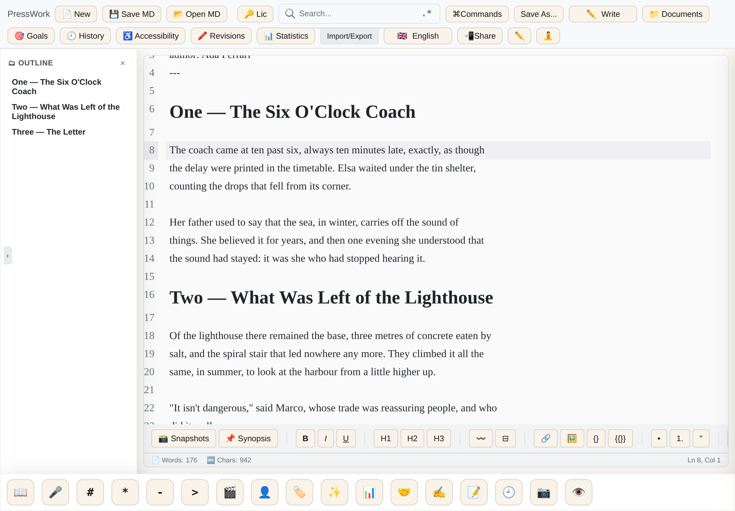 PressWork Mobile on a tablet: chapter index and text side by side